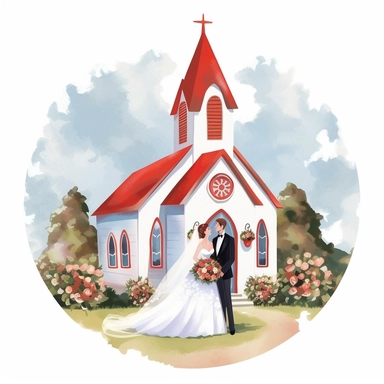 romantic wedding day church clipart, white background