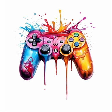 Melting,Gaming,Controller,Watercolor,clipart,hyper realistic,color splash,white background