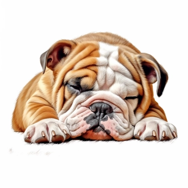 clipart of realistic bulldog puppy, full body, sleeping, white background