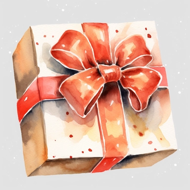 watercolor single christmas present with bow, clip art, high quality