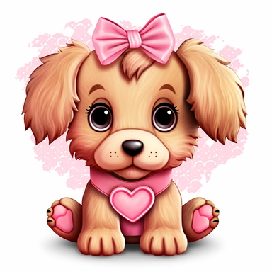 kawaii a very cute cuddly eyes happy puppy wearing a pink coat giving out heart's clipart Easter spring bunny scrapbooking Crafton digital paper white background