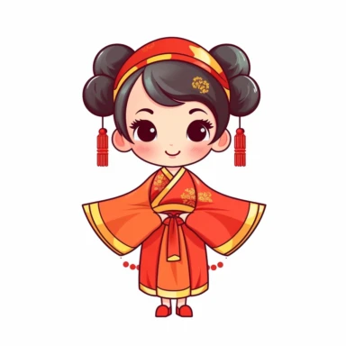 Clip art Chinese New Year costume, flat color, thick lines, cute cartoon white background 8k,--q3