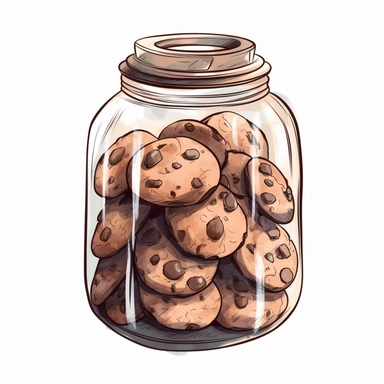 full isolated jar of chocolate cookies with a black outline on a white background, bolded outline clipart sticker watercolour style, bolded outline sticker, front view, isolated on a white background