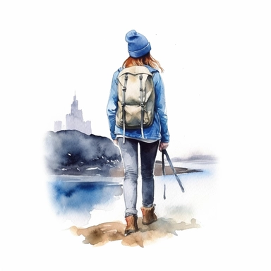 iceland, travel girl watercolor clipart white background