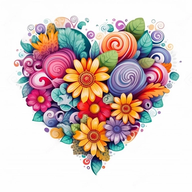 Cute Beautiful Rainbow Heart Flowers Pride LGBT Sublimation Clipart,Cartoon, hyper realistic, intricate detail, illustration style,high solution,on the white background