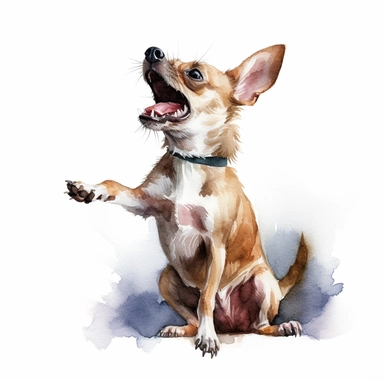 Chihuahua, barking at a stranger, watercolor, Clipart, white background, no text, no caption