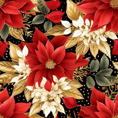 christmas red poinsettia with gold glitter clipart