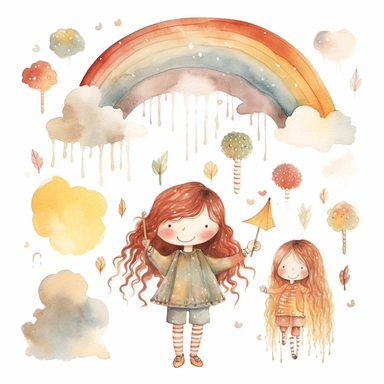 rainbows boho childish watercolor neutral colors sweet clipart collection with white background - - upbeta