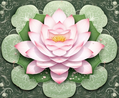 lotus flower clip art clipart image 317283798, in the style of lilia alvarado, zhang kechun, symmetrical arrangements, pink and green, thai art, asian-inspired motifs, tranquil gardenscapes