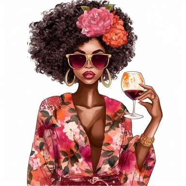 Glam girl clipart, Spa Relax Wine, African American Clipart, Afro Girl Clipart, Spring Girl Clipart, Fashion Girl Clipart, Girlboss Clipart