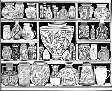 Adult coloring page, pharmacy clip art cbdfbdfbdffb, in the style of henry moore, ansel adams, ferdinand hodler, kodak tri-x 400, decorative vessels, deconstructive, contest winner