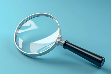 Magnifying glass on blue background. Two clipping paths included. 3D render,ultra sharp, super realistic, high-end photography