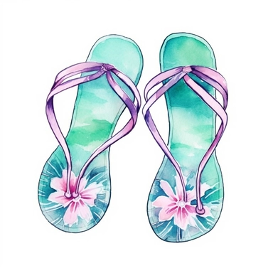 pastel boho watercolor flip flops clipart, in the style of light magenta and light emerald,