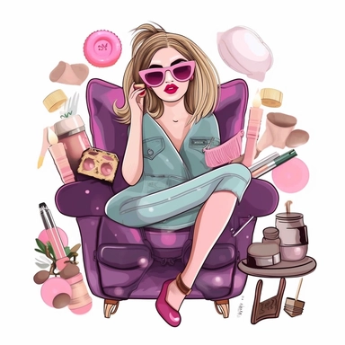 Relaxing Chill Glam Girl Clipart Png Graphic variety of sticker die cut clip art full size purse planner blank and pink lipstick aall individual items