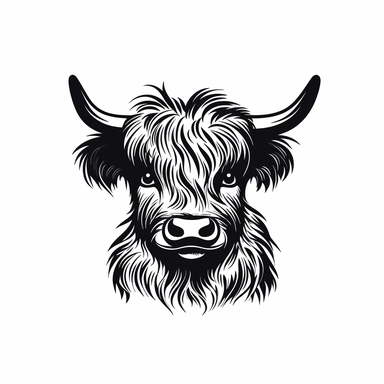 baby highland cow simple minimalist , vector, clipart, black and white , white background, logo, decal , svg, sticker
