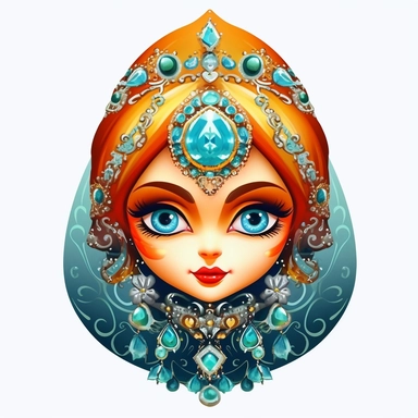 an evil woman in a russian traditional dress royaltyfree clipart, in the style of adorable toy sculptures, distinctive noses, colorful graffiti-like, babycore, elaborate, made of crystals, pattachitra