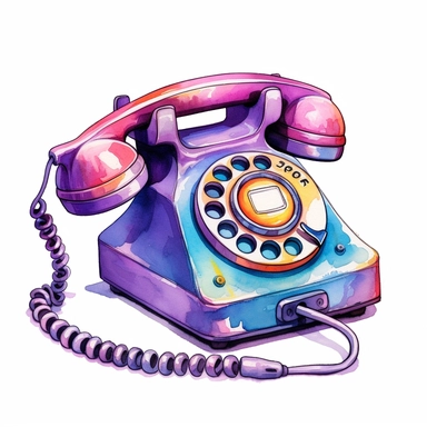 Otherworldly retro telephone Clipart, watercolor cartoon, hyper realistic, intricate detail, illustration style, high resolution, on the white background