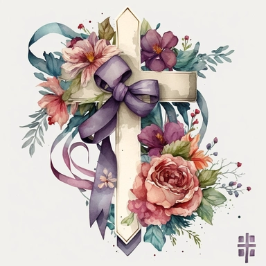 christian cross flowers ribbon water color clip art