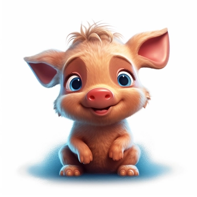 a cute and fluffy baby pig, disney style, clipart on white background