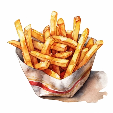 french fries fast food, watercolour, clipart