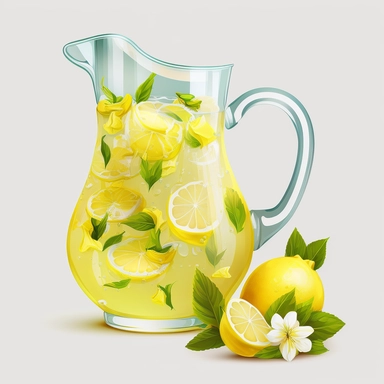 lemonade clipart, lemonade pitcher with ice and condensation, sunny day, vector, white background, 4k,