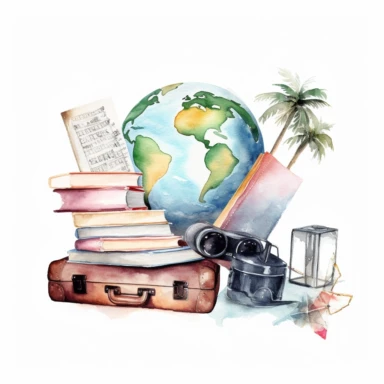 Traveling brush and design watercolor logo, clipart, white background