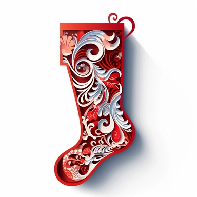 clipart, paper cut craft illustration of a christmas stocking, white background