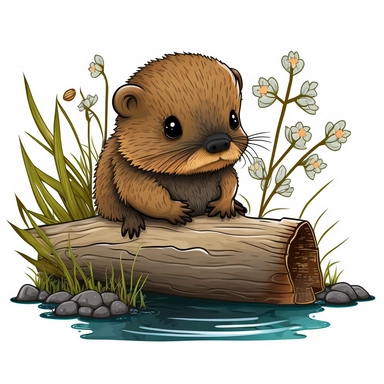 Baby beaver with a log or a dam clipart