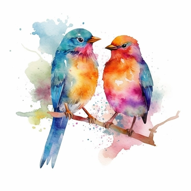 a watercolor a Bird Couple Clipart sublimation clipart graphic, full body, clipart, sticker, a single picture, one image in the frame--no text in the picture--