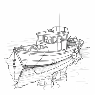 coloring page for kids of boat, white neutral background, clean line art, low details , 1,5px thick black lines, clipart