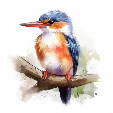 African Pygmy Kingfisher bird, water color style, clipart, white background