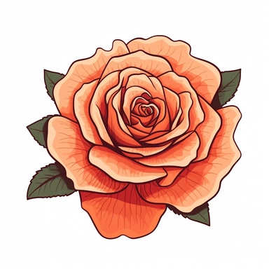 Clipart of cartoon rose top of the flower, view from above, in a minimalist style, on a white background,