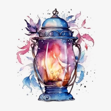 fairy lamp, fantasy, watercolor, clipart, white background