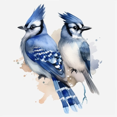Watercolor Cute Couple Blue jay bird Clipart ,White background