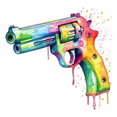 watercolor colorful clipart of a fun water gun, hd, on white background