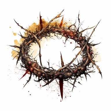 Crown of Thorns watercolor clipart white background hight quality reapistic painting simple crown fo thorns realistic look brown look natural look