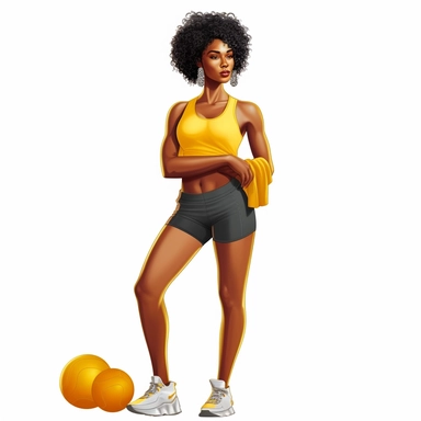 black women standing up in gym clothes holding ayellow gym bad, clipart