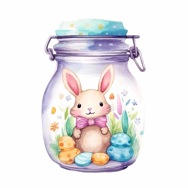 whimsical watercolour cute clip art against a white background Easter themed cookie in a glass jar