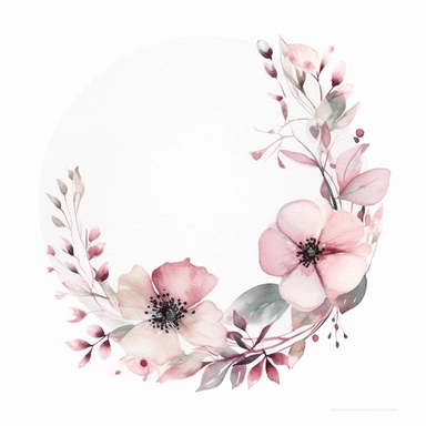 half a circle, minimal, pale pink watercolor flowers, wedding invite, clipart, white background, half circle