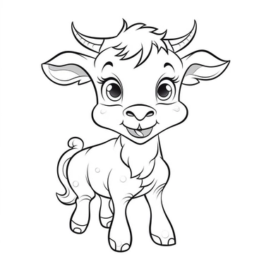 coloring page style cute cow Clipart, cartoon style, on white background, simple line art, line is crisp and clean