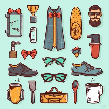 Create a collection of hand-drawn clipart illustrations for Father's Day. The illustrations should convey the spirit of celebrating dads and their special day. Include elements like bowties and ties in the graphics to symbolize the classic Father's Day attire. Aim for a mix of heartwarming and fun designs that can be used in various Father's Day projects, such as cards, posters, social media posts, and gifts. Emphasize the hand-drawn style to add a personal touch to the artwork. The illustration