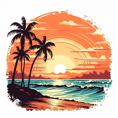 clipart of beach sunset , cartoon style, vector, on a white background