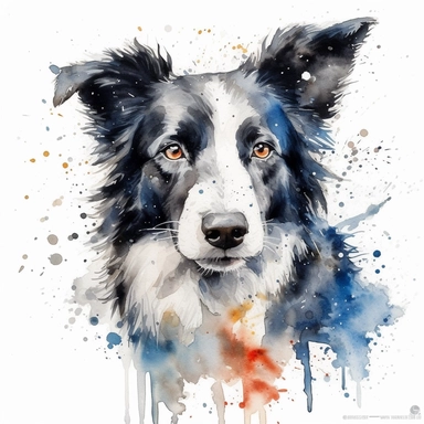 clipart of a watercolor border collie on a white background