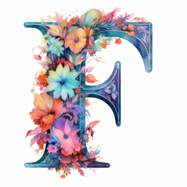 Watercolor illuminated initial, letter F, Clipart, F, witchy, magical, whimsical, white background, png