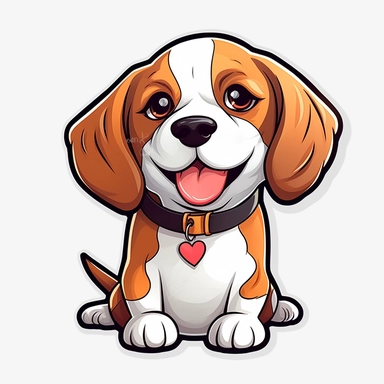 cute Beagle, happy and smiling, bold line, clipart, sticker, white background, no shadow, 8k detail