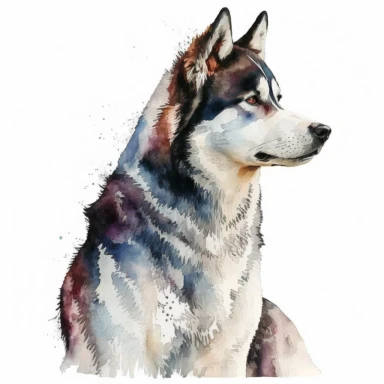 a watercolor art painting of a Husky dog, clipart, white background