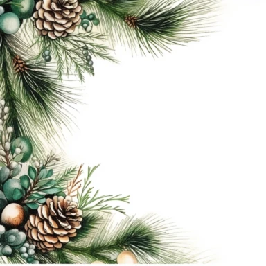 clipart with white background, pine boughs with pretty Christmas bow as a partial page border, clearly defined separate image, high quality--ar3:4-no mockups, watermarks, numbers, writing, letters--q2--v5.1--s1000