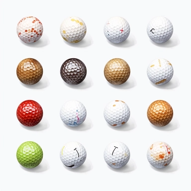 multiple styles of cartoon clipart styles of golf balls, on a white background, 4k