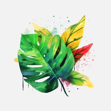 leave, lovely looking, vibrant colors, include green, summer vibe, 4k, professional sketch, water colors, clipart, solid background
