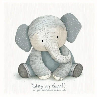 A cute baby elephant teddy soft toy, jellycat, stylised hand painted textures, stylized digital art, baby elephant , rough paper texture, baby elephant, highly detailed muted colors,watercolor texture, setteidreams colour design, finger blend shading, stippled walls,amazing textured brush strokes, illustrated in whimsical style, childrens book illustration, clipart style, white solid background , no watermark, remove watermark, no text, remove text, no writing, remove writing